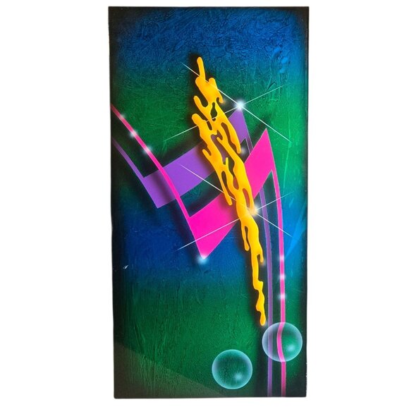 Modern Abstract Wall Art Metal 1990s Memphis Style 24 x 12 Green Blue Decor - Picture 1 of 16